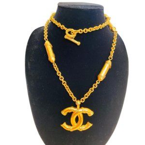 Chanel Gold Vintage with Logo Pendant Necklace
